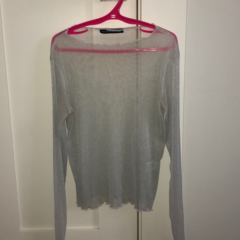 Grey Glitter Ruffled Long Sleeve Top
